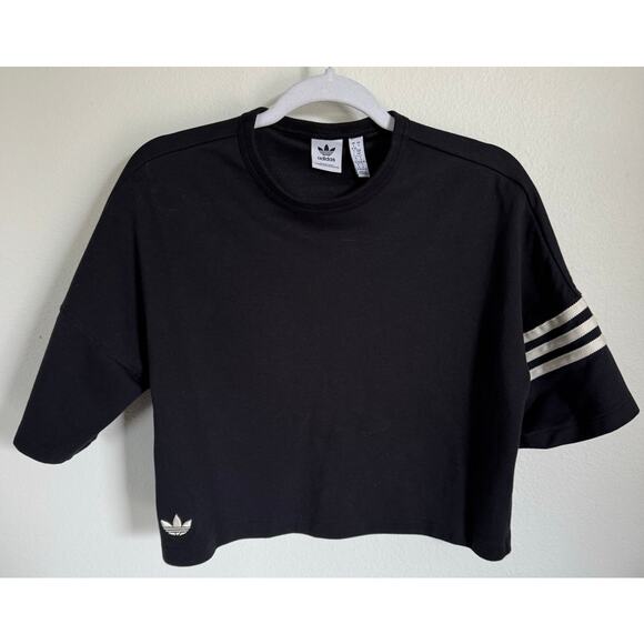 Adidas Women's Boxy Cropped T-Shirt Thick 3 Lines T-Shirt Size Small - Picture 1 of 8